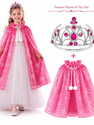Masal Prensesi Pembe Pelerin ve Taç Seti (85 cm)