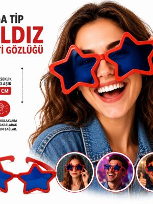 Mega Tip Yıldız Parti Gözlüğü Kırmızı Renk