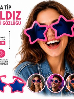 Mega Tip Yıldız Parti Gözlüğü Pembe Renk