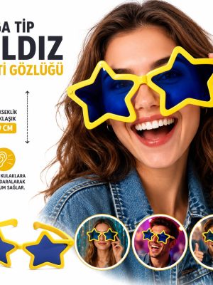 Mega Tip Yıldız Parti Gözlüğü Sarı Renk