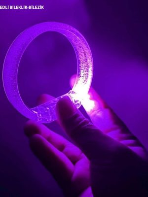 Mor Led Işıklı Baskı Yapılabilen Pilli Bileklik Bilezik 1,5 cm Genişlik