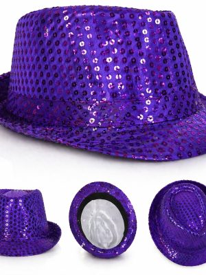 Mor Payetli Disco Parti Şapkası Yetişkin Işıltılı Fötr Model