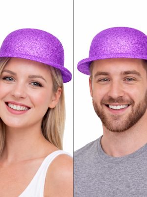 Mor Simli Melon Şapka | İnce Plastik Glitter Yetişkin Parti Şapkası