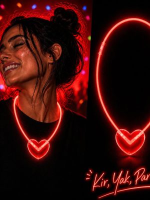 Neon Işıklı Fosforlu Kalp Parti Kolyesi Kırmızı Renk