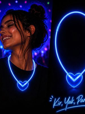 Neon Işıklı Fosforlu Kalp Parti Kolyesi Mavi Renk