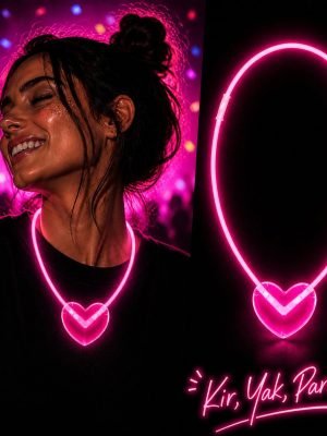Neon Işıklı Fosforlu Kalp Parti Kolyesi Pembe Renk