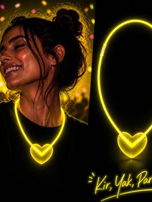 Neon Işıklı Fosforlu Kalp Parti Kolyesi Sarı Renk