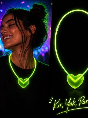 Neon Işıklı Fosforlu Kalp Parti Kolyesi Yeşil Renk