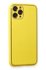 Newface iPhone 11 Pro Kılıf Coco Deri Silikon Kapak - Sarı - Görsel 2