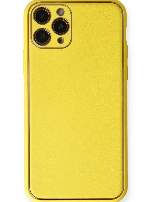 Newface iPhone 11 Pro Kılıf Coco Deri Silikon Kapak - Sarı