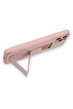 Newface iPhone 11 Pro Kılıf Coco Deri Standlı Kapak - Pembe - Görsel 3