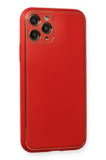 Newface iPhone 11 Pro Max Kılıf Coco Deri Silikon Kapak - Kırmızı - Görsel 2