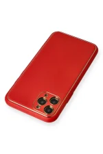 Newface iPhone 11 Pro Max Kılıf Coco Deri Silikon Kapak - Kırmızı - Görsel 3