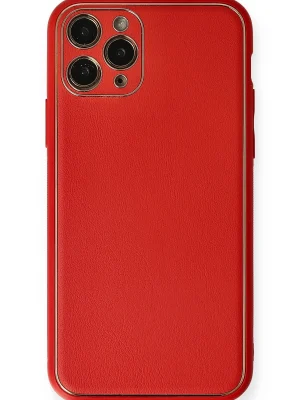 Newface iPhone 11 Pro Max Kılıf Coco Deri Silikon Kapak - Kırmızı