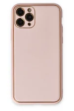 Newface iPhone 11 Pro Max Kılıf Coco Deri Silikon Kapak - Pudra