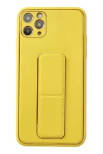 Newface iPhone 11 Pro Max Kılıf Coco Deri Standlı Kapak - Sarı