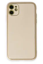 Newface iPhone 12 Kılıf Coco Deri Silikon Kapak - Gold