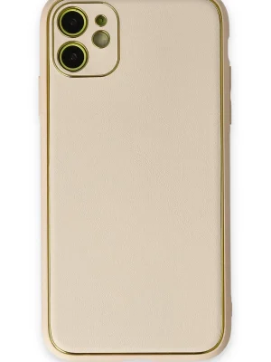 Newface iPhone 12 Kılıf Coco Deri Silikon Kapak - Gold