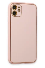 Newface iPhone 12 Kılıf Coco Deri Silikon Kapak - Pudra - Görsel 2