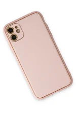 Newface iPhone 12 Kılıf Coco Deri Silikon Kapak - Pudra - Görsel 3
