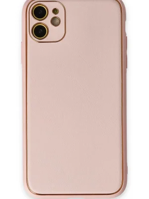 Newface iPhone 12 Kılıf Coco Deri Silikon Kapak - Pudra