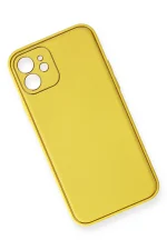 Newface iPhone 12 Kılıf Coco Deri Silikon Kapak - Sarı - Görsel 2