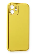 Newface iPhone 12 Kılıf Coco Deri Silikon Kapak - Sarı - Görsel 3