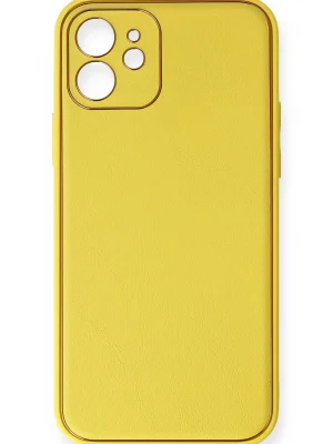 Newface iPhone 12 Kılıf Coco Deri Silikon Kapak - Sarı