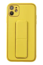 Newface iPhone 12 Kılıf Coco Deri Standlı Kapak - Sarı