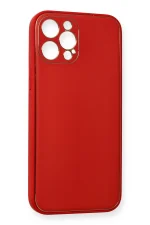 Newface iPhone 12 Pro Kılıf Coco Deri Silikon Kapak - Kırmızı - Görsel 3
