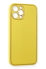 Newface iPhone 12 Pro Kılıf Coco Deri Silikon Kapak - Sarı - Görsel 3