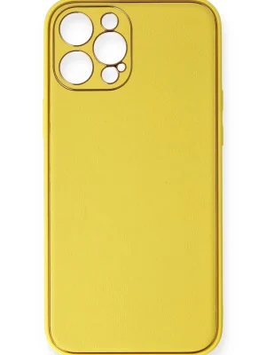 Newface iPhone 12 Pro Kılıf Coco Deri Silikon Kapak - Sarı