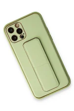 Newface iPhone 12 Pro Kılıf Coco Deri Standlı Kapak - Su Yeşili - Görsel 2