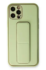 Newface iPhone 12 Pro Kılıf Coco Deri Standlı Kapak - Su Yeşili
