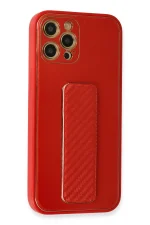 Newface iPhone 12 Pro Kılıf Coco Karbon Standlı Kapak - Kırmızı - Görsel 2
