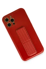 Newface iPhone 12 Pro Kılıf Coco Karbon Standlı Kapak - Kırmızı - Görsel 3