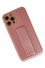 Newface iPhone 12 Pro Kılıf Coco Karbon Standlı Kapak - Pembe - Görsel 3