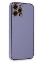 Newface iPhone 12 Pro Max Kılıf Coco Deri Silikon Kapak - Açık Lila - Görsel 2