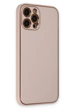 Newface iPhone 12 Pro Max Kılıf Coco Deri Silikon Kapak - Pudra - Görsel 2