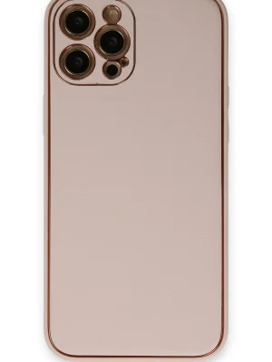 Newface iPhone 12 Pro Max Kılıf Coco Deri Silikon Kapak - Pudra