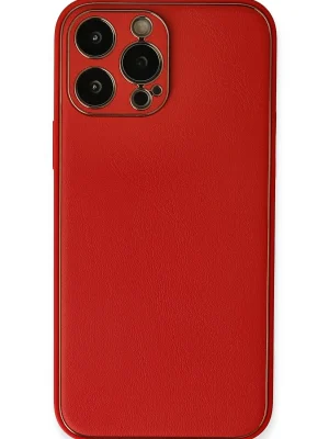 Newface iPhone 13 Pro Kılıf Coco Deri Silikon Kapak - Kırmızı