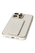 Newface iPhone 13 Pro Kılıf Coco Deri Standlı Kapak - Beyaz - Görsel 5