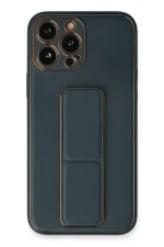 Newface iPhone 13 Pro Kılıf Coco Deri Standlı Kapak - Mavi
