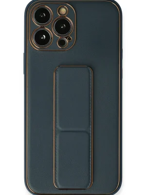 Newface iPhone 13 Pro Kılıf Coco Deri Standlı Kapak - Mavi