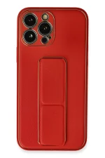 Newface iPhone 13 Pro Max Kılıf Coco Deri Standlı Kapak - Kırmızı