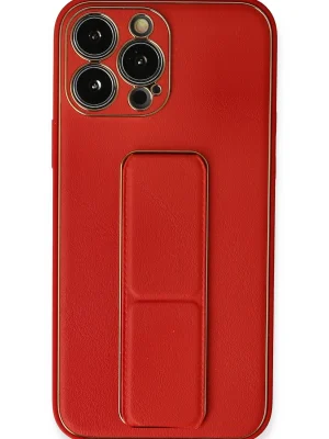 Newface iPhone 13 Pro Max Kılıf Coco Deri Standlı Kapak - Kırmızı