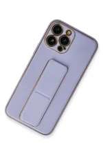 Newface iPhone 13 Pro Max Kılıf Coco Deri Standlı Kapak - Lila - Görsel 2