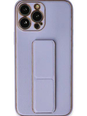 Newface iPhone 13 Pro Max Kılıf Coco Deri Standlı Kapak - Lila