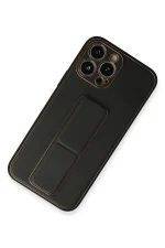 Newface iPhone 13 Pro Max Kılıf Coco Deri Standlı Kapak - Siyah - Görsel 2