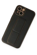 Newface iPhone 14 Plus Kılıf Coco Deri Standlı Kapak - Siyah - Görsel 2